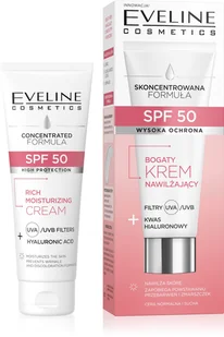 EVELINE SPF 50 Bogaty Krem nawilżający Filtry+Kwas Hialuronowy do cery normalnej i suchej 30 ml - Kremy do twarzy - miniaturka - grafika 1