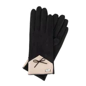 Rękawiczki - Damskie rękawiczki z kokardą czarno - beżowe - miniaturka - grafika 1