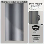 Inne - TEMU Wodoodporna Szara Składana Zasłona Prywatności do Prysznica z Magnetycznym Mocowaniem, Poliestrowa Ekranu, Czarny Haczyki W Zestawie, Możliwość - miniaturka - grafika 1