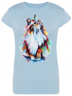Koszulki i topy damskie - T-Shirt damski nadruk Kolorowy Kot Rozm.L - miniaturka - grafika 1
