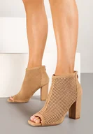 Botki damskie - Brązowe Ażurowe Botki Vices na Obcasie z Odkrytymi Noskami Zeniri - miniaturka - grafika 1