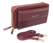 Portfele - Damski Poziomy Portfel Na Pasku Jennifer Jones z Funkcją Torebki 1126-1 Portfelo-Torebka BORDOWY 20 x 11,5 x 6 [cm] - miniaturka - grafika 1