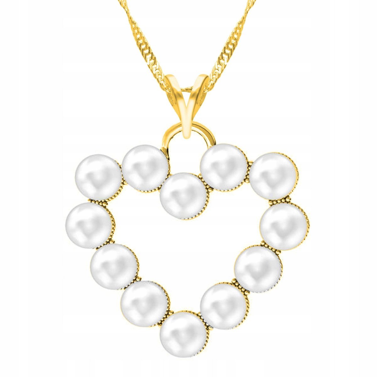 Złoty Naszyjnik z Sercem Perłami Serce Perły Perła Serduszko SREBRO 925