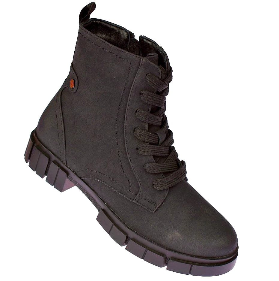 Botki wysokie damskie czarne matowe glany B-3-1347 trapery ocieplane rozmiar: 37