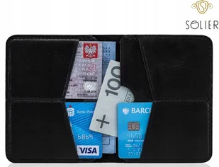 SOLIER Portfel Etui Męski Skórzany Czarny Pudełko - Portfele - miniaturka - grafika 1