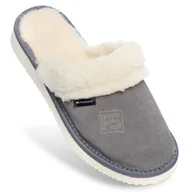 Kapcie damskie - PanSzew Ciepłe Pantofle Damskie SKÓRZANE Kapcie REGIONALNE ze Skóry Naturalnej Szare 36-41 - miniaturka - grafika 1