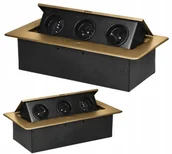 Gniazdka elektryczne - Gniazdo Meblowe Wpuszczane w Blat Płaski Rant 3x2P+Z Bez Kabla Złote - miniaturka - grafika 1