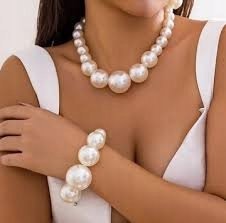 Zestaw PEREŁ KOLCZYKI Naszyjnik Bransoletka Perły KOLIA komplet biżuterii