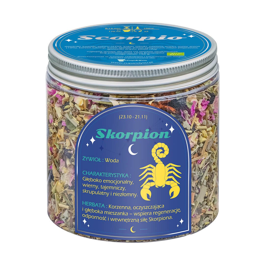 Herbata Zodiakalna SKORPION herbaciany susz napar ziołowa mieszanka na astrologiczny prezent upominek podarunek dla osoby ze znakiem zodiaku SKORPIONA
