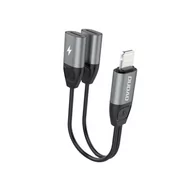 Pozostałe akcesoria do telefonów - Adapter słuchawkowy przejściówka ze złącza Lightning na 2x Lightning do muzyki i ładowania szary (L17i gray) - miniaturka - grafika 1