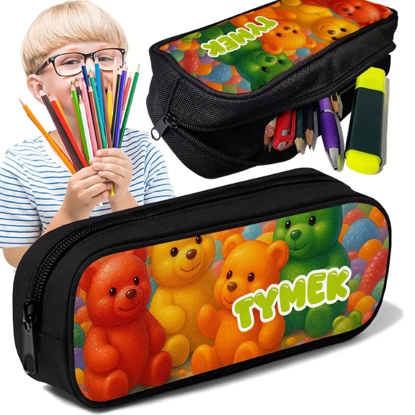 Piórnik TUBA z imieniem Żelki Misie Słodycz Personalizowany Szkolny Prezent