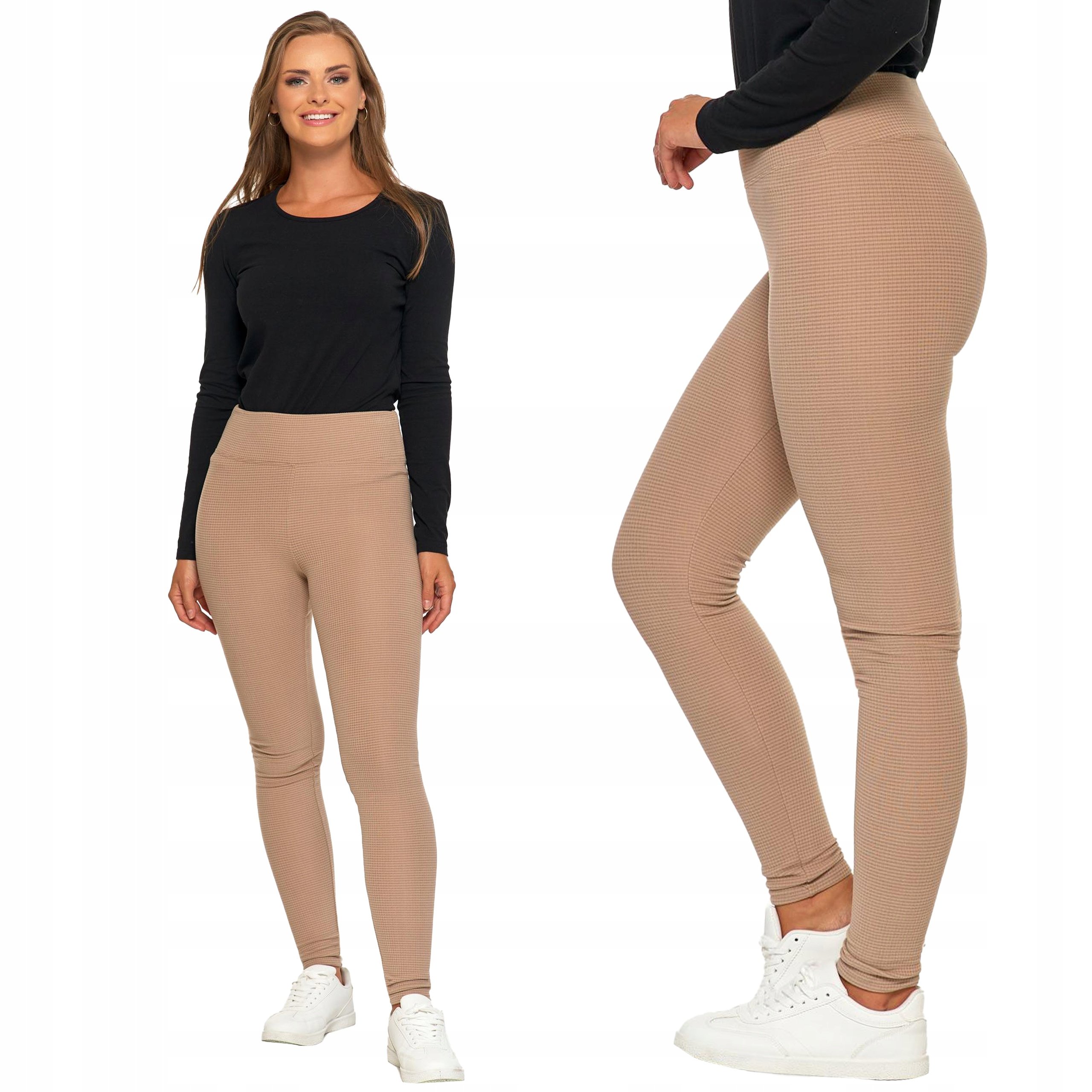 Moraj Klasyczne Legginsy Prążkowane z Wysokim Stanem 1800-014 beżowy S/m