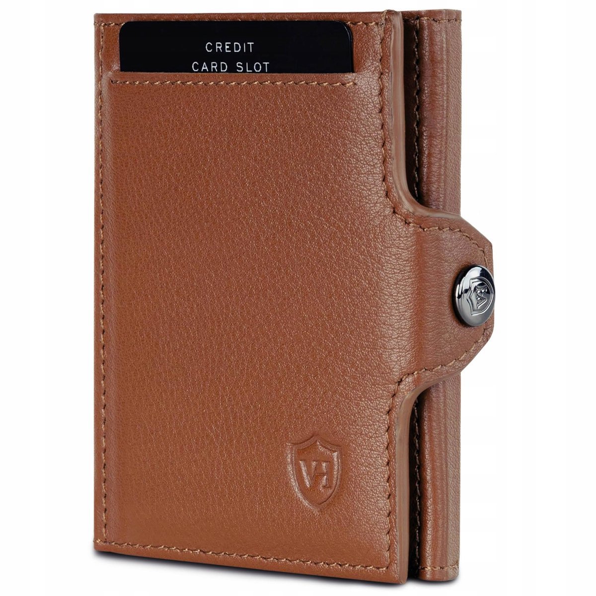 VON HEESEN Portfel Slim RFID Ochrona Męski Damski Mały Cognac-Brąz