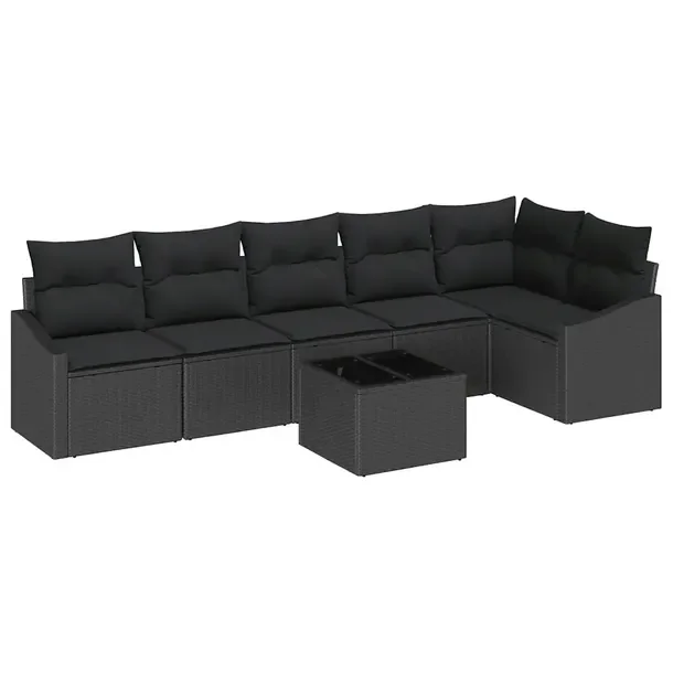 Zestaw Sofa Ogrodowa Polirattan 7-częściowy Czarny 70x65 cm