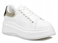 Sneakersy damskie - Buty sneakersy damskie białe na białej platformie skórzane Goe NN2N4031 38 - miniaturka - grafika 1