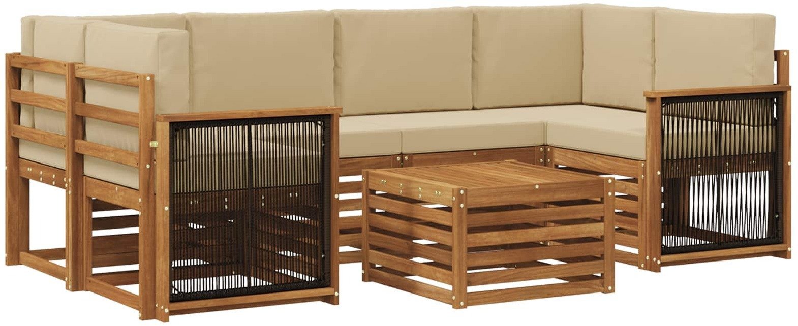 vidaXL Zestaw sof na zewnątrz z poduszką 7 pcs Naturalny i Beżowy