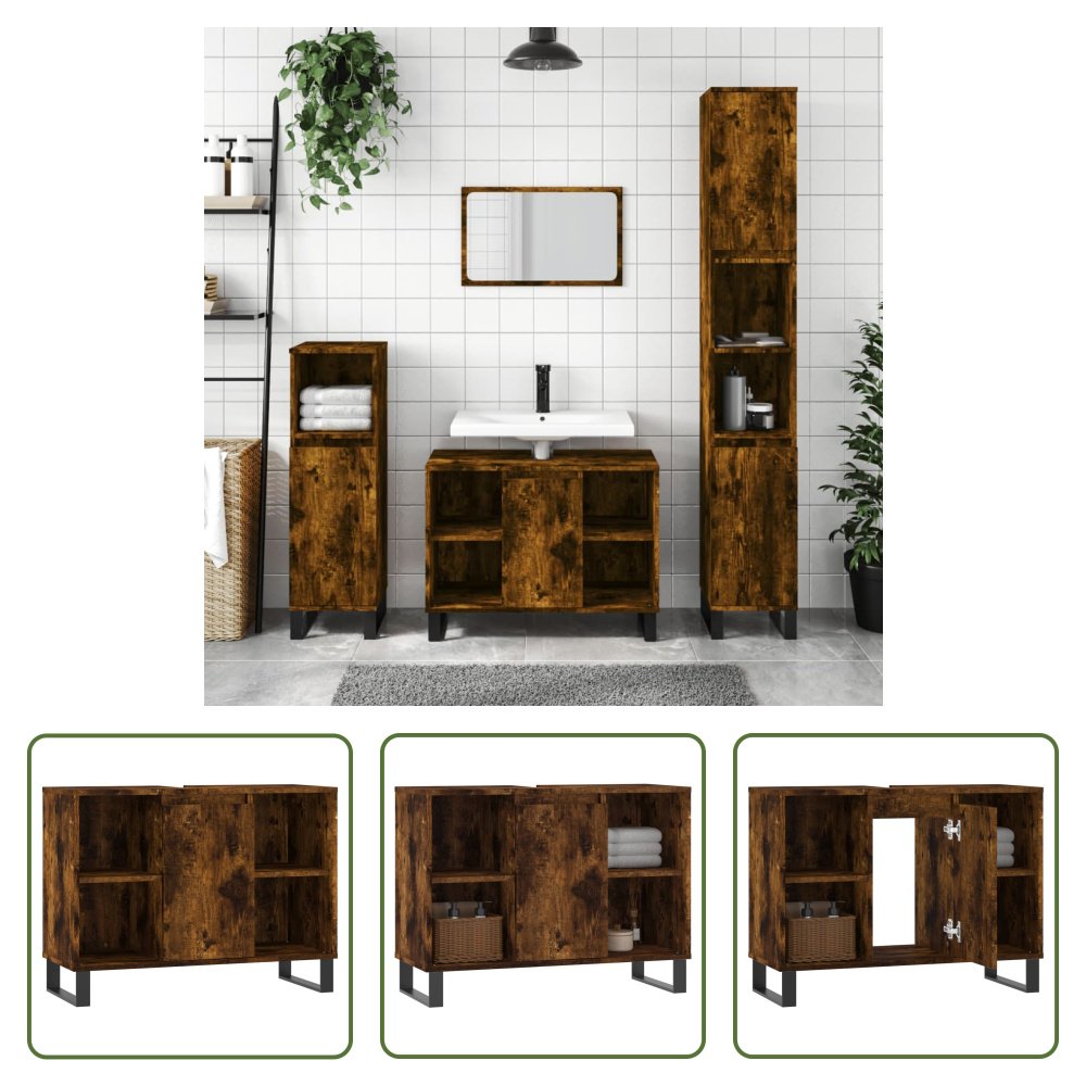 The Living Store szafka łazienkowa dąb wędzony 80x33x60 cm materiał drewnopochodny