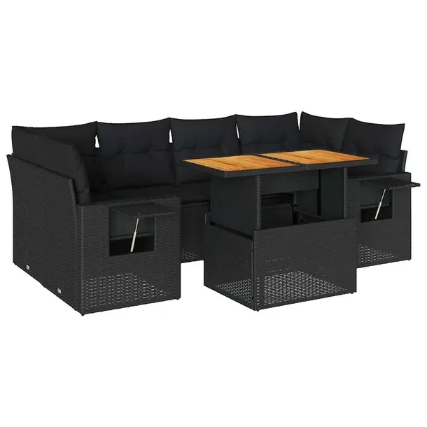 Zestaw mebli ogrodowych czarny rattan PE, wymiary: 62 x 62 x 69 cm, stół