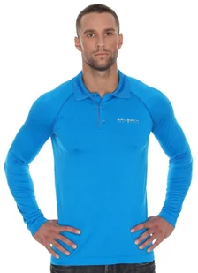 Koszulka męska polo Brubeck Prestige z długim rękawem LS10620 niebieski - Koszulki sportowe męskie - miniaturka - grafika 1