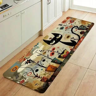 Dywanik łazienkowy czarny kot kotek 40x120 cm beż kwiaty rośliny BOHO ART - Dywaniki łazienkowe Dywanik łazienkowy czarny kot kotek 40x120 cm beż kwiaty rośliny BOHO ART - Dywaniki łazienkowe - miniaturka - grafika 1
