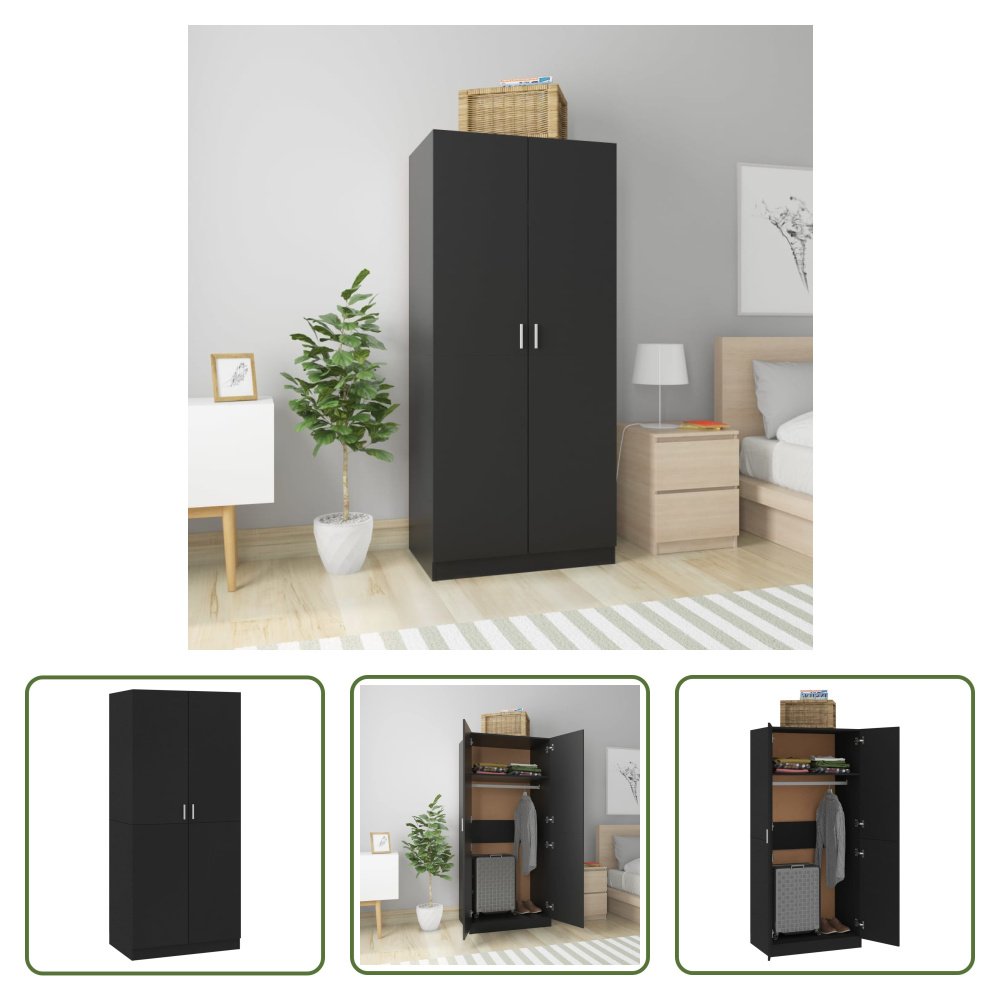 The Living Store Szafa czarna 80x52x180 cm Materiał drewnopochodny