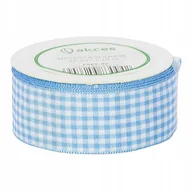 Pasmanteria - Wstążka w kratkę biało - niebieska 25mm - 10mb - miniaturka - grafika 1