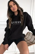 Bluzy damskie - Bluza damska czarna ocieplana Guess Los Angeles z Kapturem Kangurka S - miniaturka - grafika 1