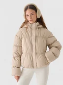 Kurtki damskie - Damska kurtka zimowa z puchem naturalnym OTHWAW24TDJAF655 Outhorn - beżowa - miniaturka - grafika 1