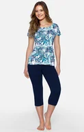 Piżamy damskie - Wiskozowa piżama damska z krótkim rękawem Paradiso, Kolor niebieski-wzór, Rozmiar S, Babella - Primodo.com - miniaturka - grafika 1
