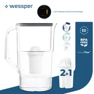 Karafki - Dzbanek filtrujący wodę Wessper 3,3 l z licznikiem LED Karafka filtrująca Classic kompatybilna z filtrem Brita Classic - czarny 3x filtry w zestawie - miniaturka - grafika 1