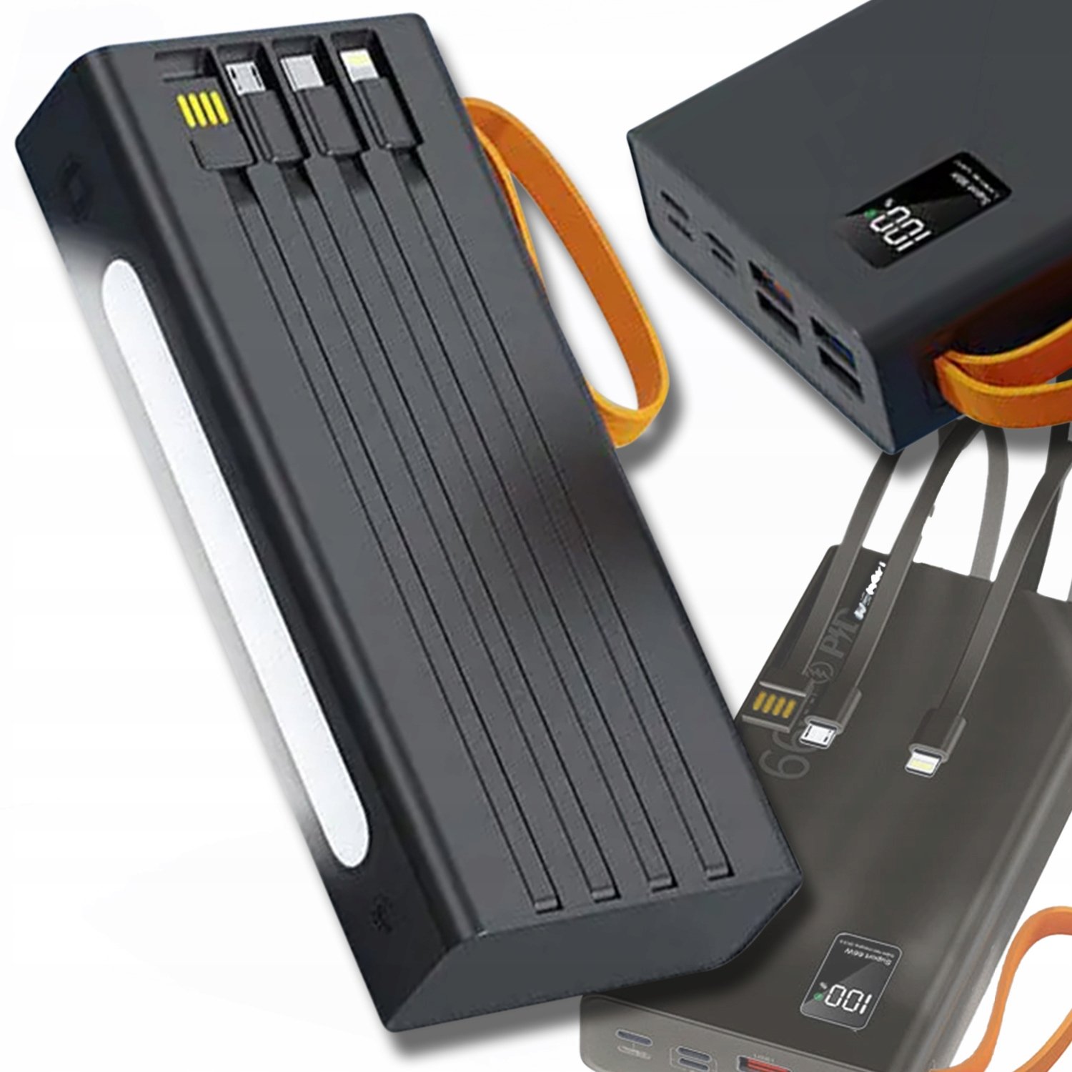 Mocny Pojemny Turystyczny Powerbank Ładowarka 30000mAh Latarka 4 Porty Usb