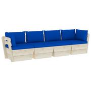 Sofy ogrodowe - vidaXL Ogrodowa sofa 4-osobowa z palet, z poduszkami, drewno świerkowe - miniaturka - grafika 1