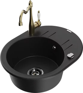 Mexen Kevin zlewozmywak granitowy 1-komorowy z ociekaczem i baterią kuchenną Carla, czarny - 6517-77-670700-50-B - Zlewozmywaki z baterią - miniaturka - grafika 1