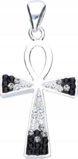 Srebrna zawieszka 925 krzyż z biało czarnymi kryształkami 6,00g cyrkonie