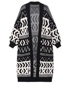 Swetry damskie - Sweter Damski Kardigan Długi Azteckie Wzory - miniaturka - grafika 1