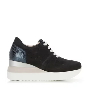 Damskie sneakersy zamszowe na koturnie w pasy - Półbuty męskie - miniaturka - grafika 1
