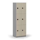 Szafki biurowe - Drewniana szafka skrytkowa, 6 schowków, zamek kodowy, szary/brzoza - miniaturka - grafika 1