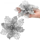 Ozdoby bożonarodzeniowe - Gwiazda betlejemska 14-16 cm srebrna z brokatem poinsecja ozdoba świąteczna - miniaturka - grafika 1