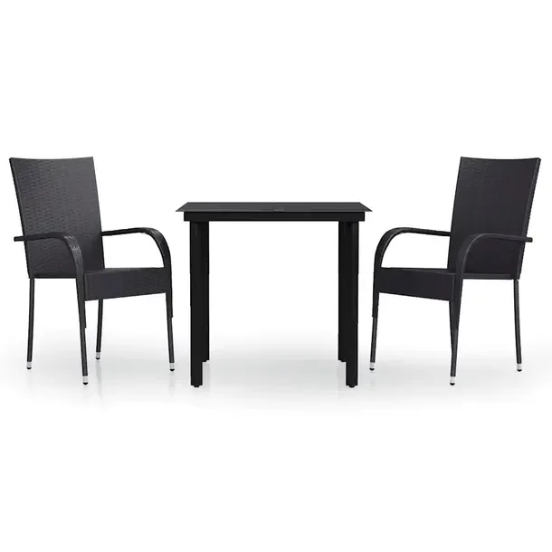 Zestaw mebli ogrodowych czarny: stół 80x80x74 cm, 2 krzesła 55,5x53,5x95