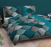 Pościel - Pościel bawełniana 160x200 szara turkusowa stalowa warkocze - miniaturka - grafika 1