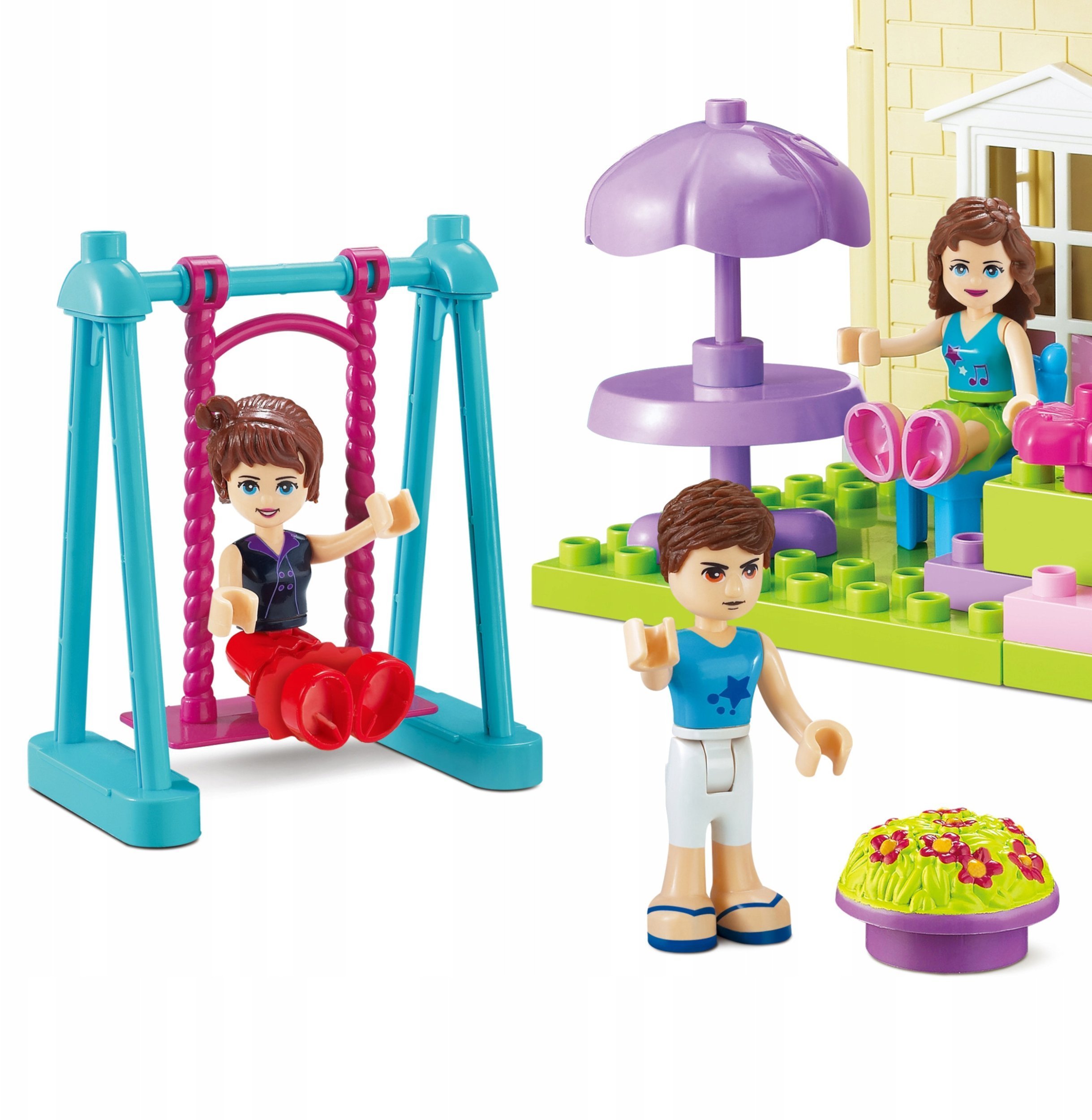 Klocki konstrukcyjne domek z ogrÃ³dkiem dziewczÄcy 146 elementÃ³w