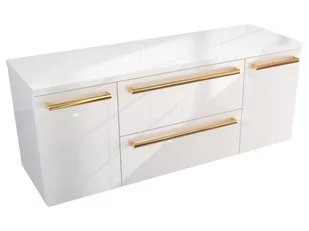 Szafka Wisząca Z Blatem ATH 120 cm D - Biały Wysoki Połysk - Uchwyty Złote Polerowane - Szafki łazienkowe - miniaturka - grafika 1