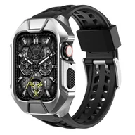 Akcesoria do smartwatchy - Kingxbar CYF136 2w1 pasek Apple Watch Ultra, SE, 8, 7, 6, 5, 4, 3, 2, 1 (49, 45, 44, 42  mm) z wbudowanym pancernym etui ze stali nierdzewnej srebrny - miniaturka - grafika 1