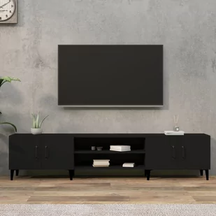 vidaXL Szafka pod TV, czarna, 180x31,5x40 cm, materiał drewnopochodny - Szafki RTV - miniaturka - grafika 1