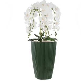 Storczyk sztuczny biały w donicy bukiet kwiaty H 95 cm donica kwadratowa zielona - Sztuczne kwiaty - miniaturka - grafika 1
