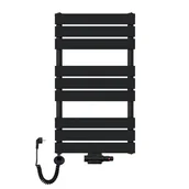 Grzejniki łazienkowe - Rebison Grzejnik łazienkowy wodno-elektryczny Mila 900x500 czarny, Zestaw termostatyczny - Zestaw czarny, Szerokość - 500 mm, Grzałka elektryczna - Czarna 600 - miniaturka - grafika 1