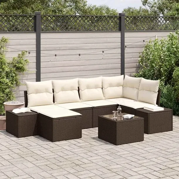 Zestaw sof modułowych z rattanu, 7 elementów, brązowy, 60 cm głębokoś