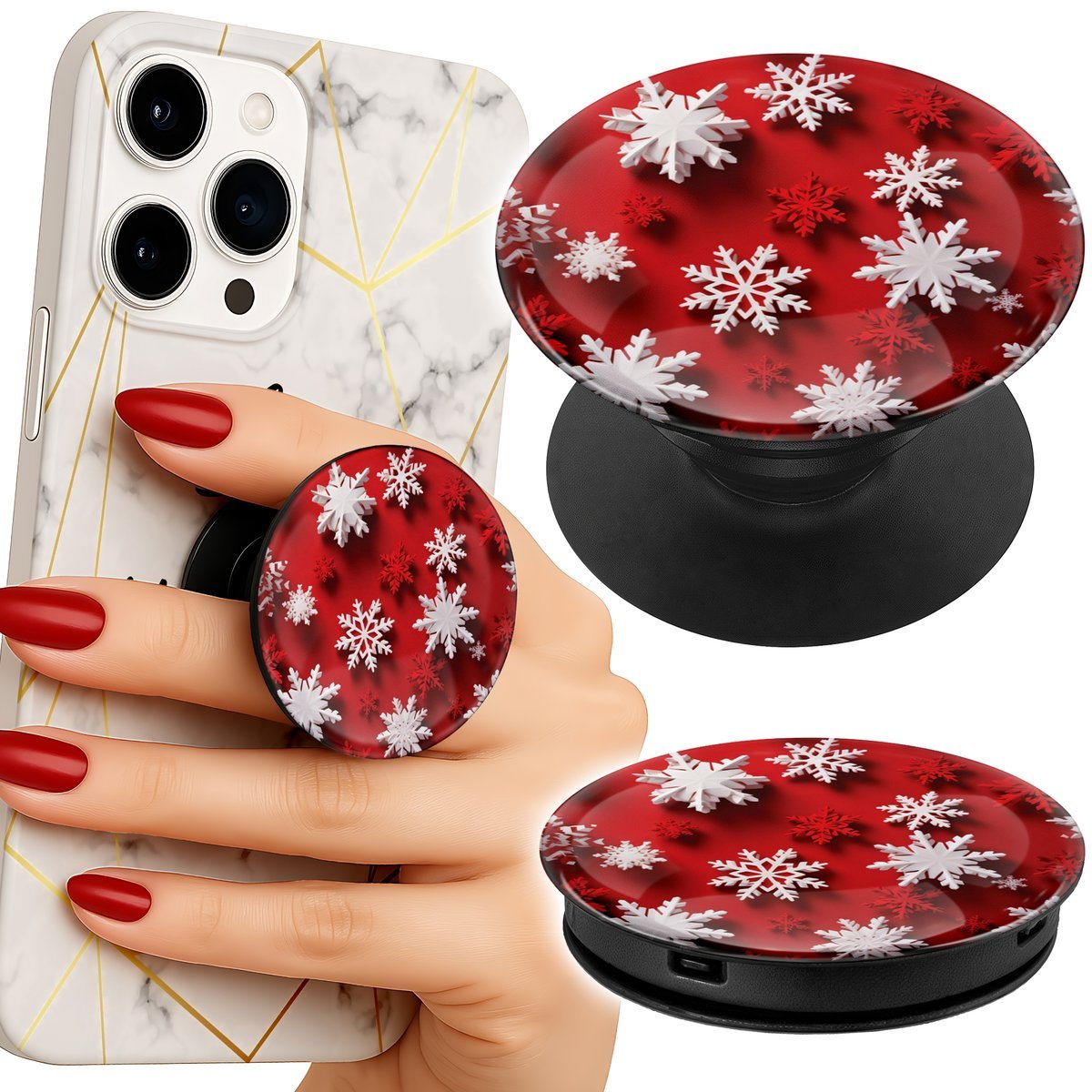 Uchwyt do telefonu Popsocket na palce/stojak PŁATKI ŚNIEGU, ŚNIEG, GWIAZDKI