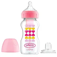 Butelki dla niemowląt - Dr Brown's Options+ zestaw Od butelki do kubka butelka antykolkowa szeroka szyjka 270 ml ze smoczkiem poziom 3 + ustnik niekapek różowy - miniaturka - grafika 1