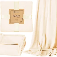 Koce - Koc narzuta na łóżko 150x200 cm gładki pled kremowy - miniaturka - grafika 1